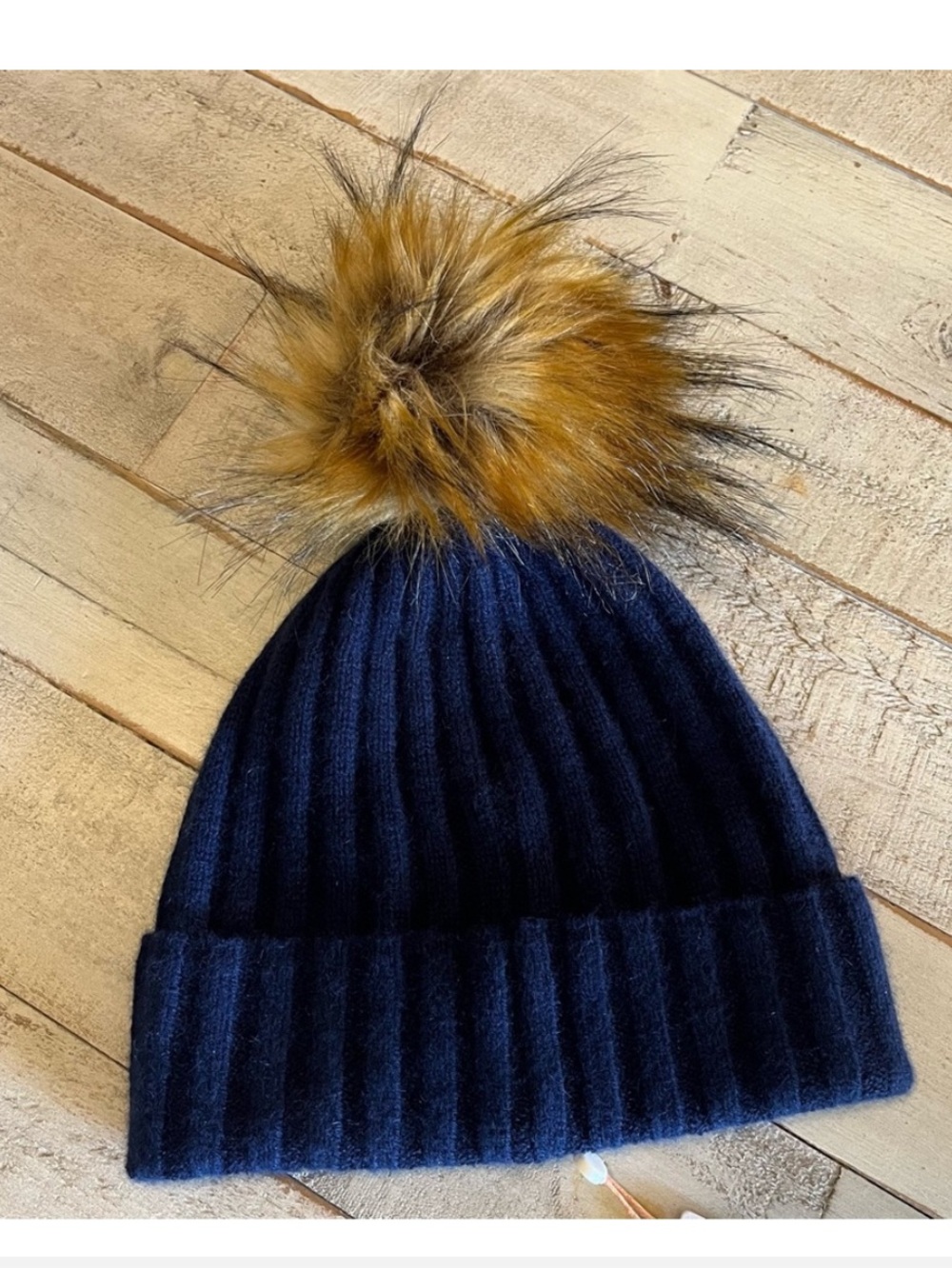 Quince Mongolian Cashmere Pom Pom Beanie Navy Blue